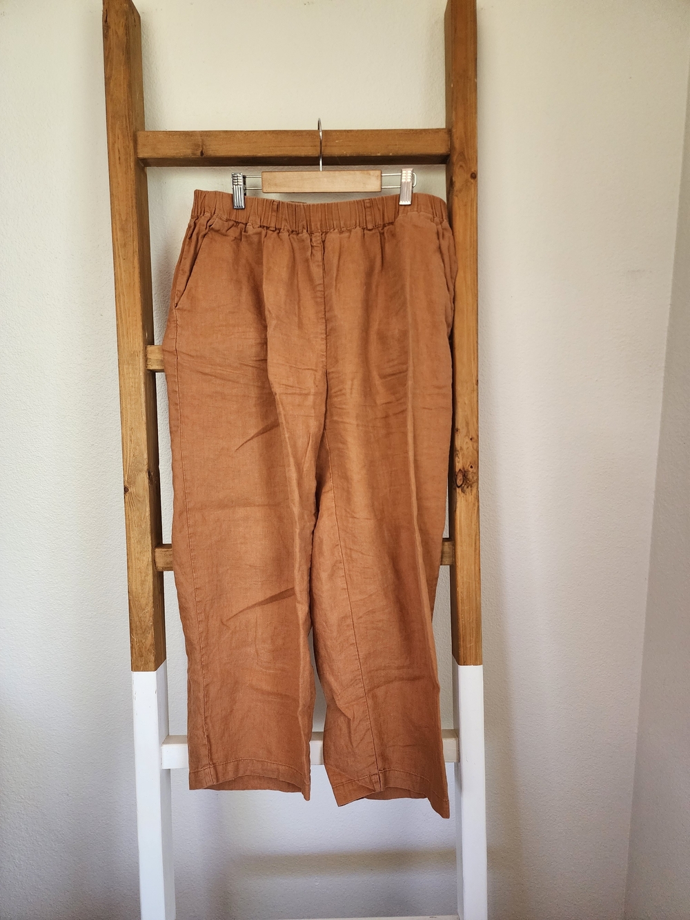 Quince 100% Linen Pull-On Pants Size Large Terracotta Elastic Waist